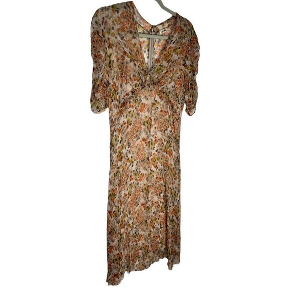 L'AGENCE Orange Fall Floral Print Knee-Length Midi Dress - Picture 6 of 16